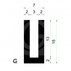 Rubber U Profile | inside size 3 mm | height 15 mm | thickness 2 mm | Per Meter